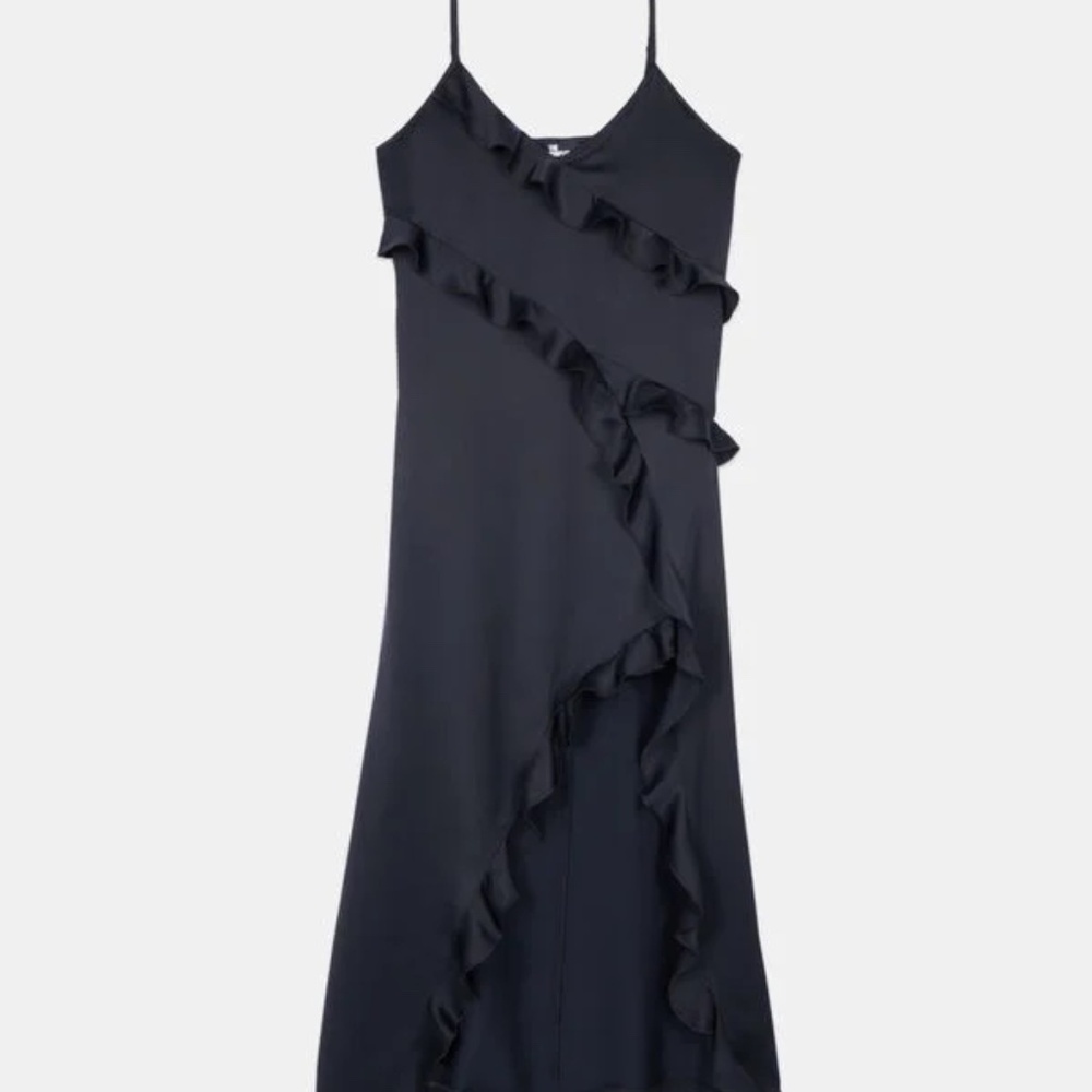 🖤💃 NWT The Kooples Ruffled Asymmetric High Slit Midi Slip Dress | Retail $325! - Picture 2 of 10
